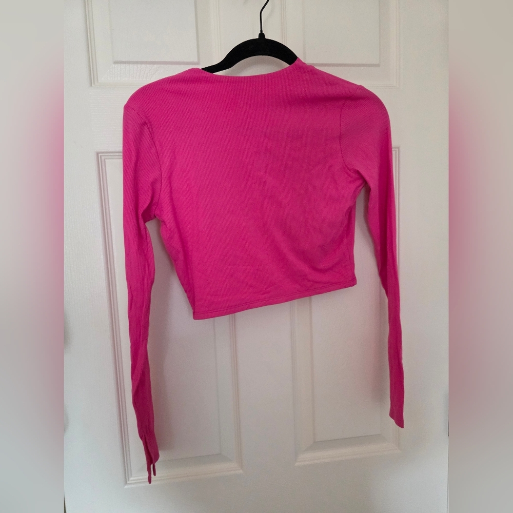Pink Ribbed Button-Up Crop Cardigan - Picture 4 of 4
